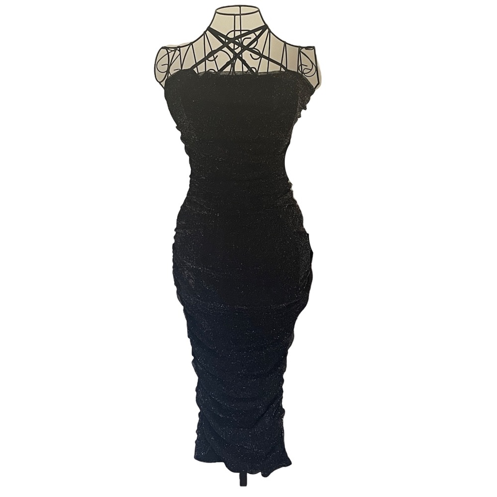 Metallic Ruched Mesh Bodycon Dress - Women’s SZ L - NWT